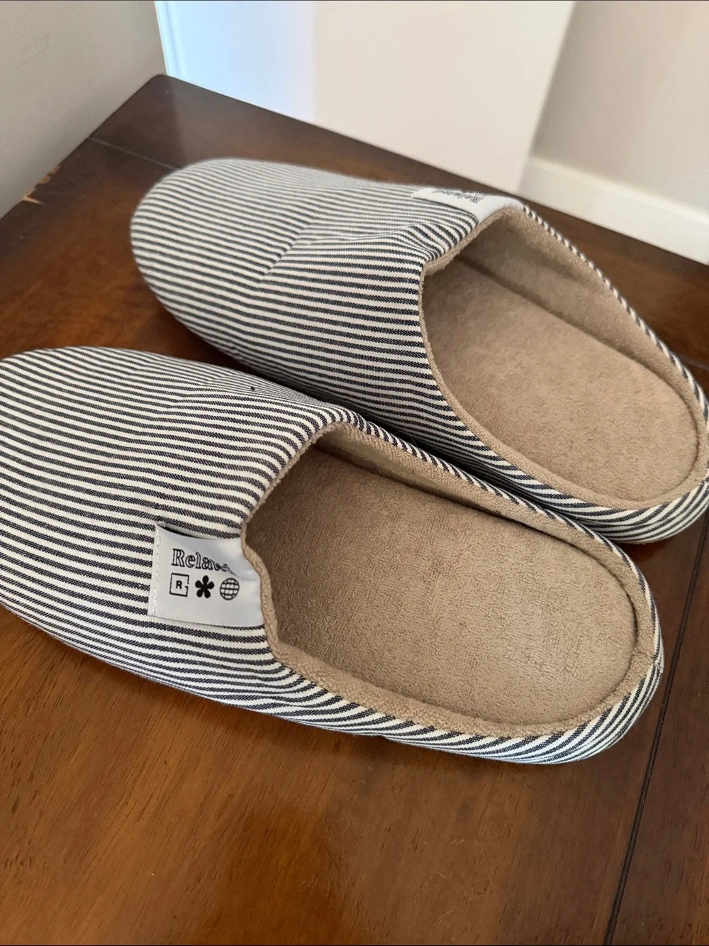 Striped Slip-On House Slippers - Blue & White